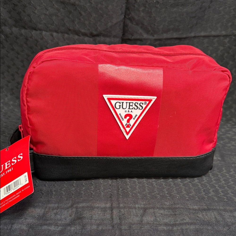 GUESS Men's Red and Black Toiletry Bag